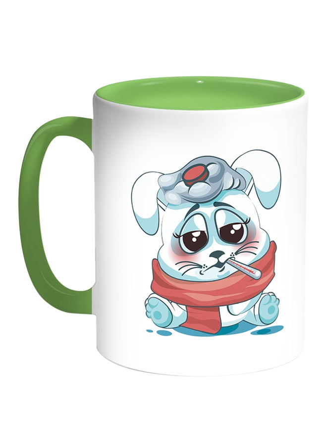 Decalac Rabbit Printed Coffee Mug White/Green 