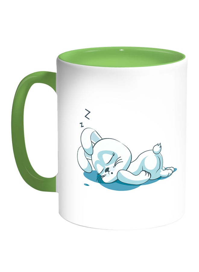 Decalac Rabbit Printed Coffee Mug White/Green 