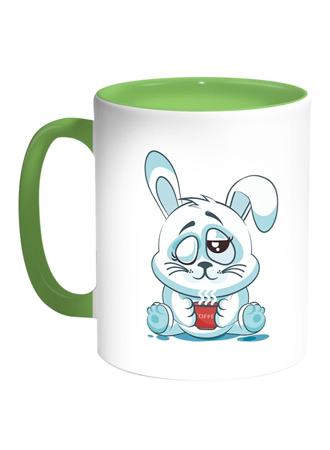 Decalac Rabbit Printed Coffee Mug White/Green 