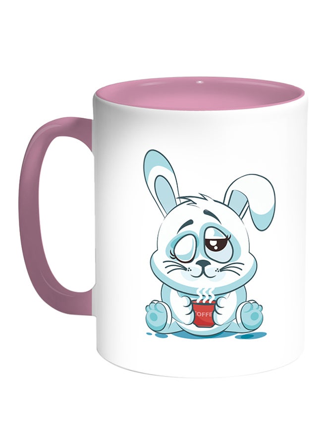 Decalac Rabbit Printed Coffee Mug White/Pink 