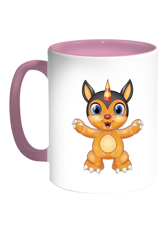 Decalac Cartoon Printed Coffee Mug White/Pink