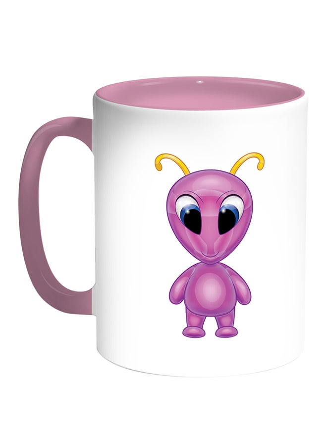 Decalac Cartoon Printed Coffee Mug White/Pink