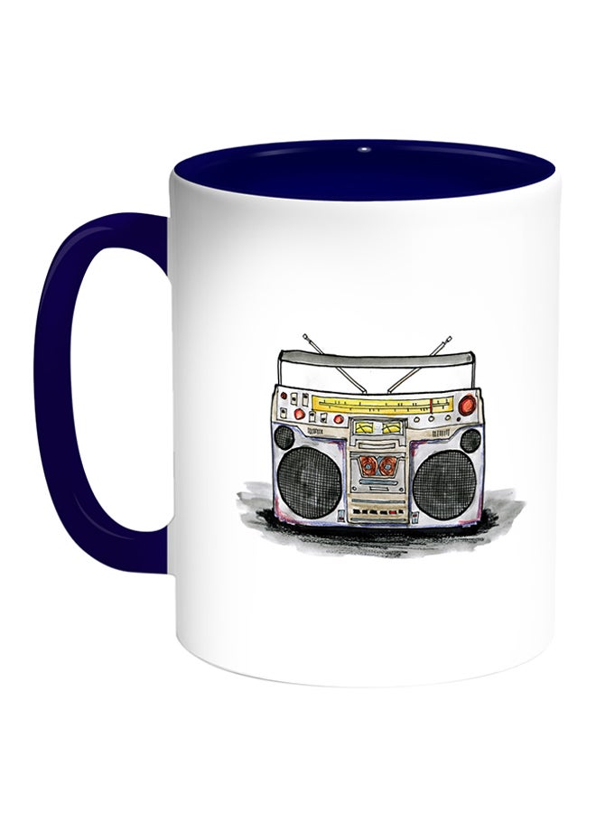 Decalac Old Tape Recorder Printed Coffee Mug White/Blue 