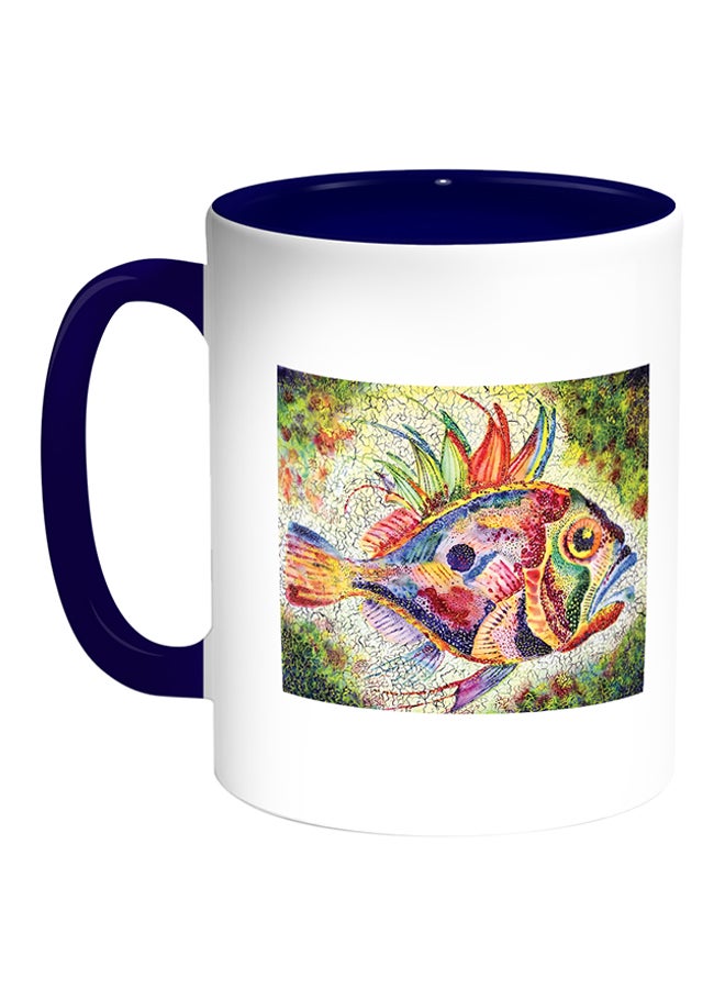 Decalac Colorful Fish Printed Coffee Mug White/Blue