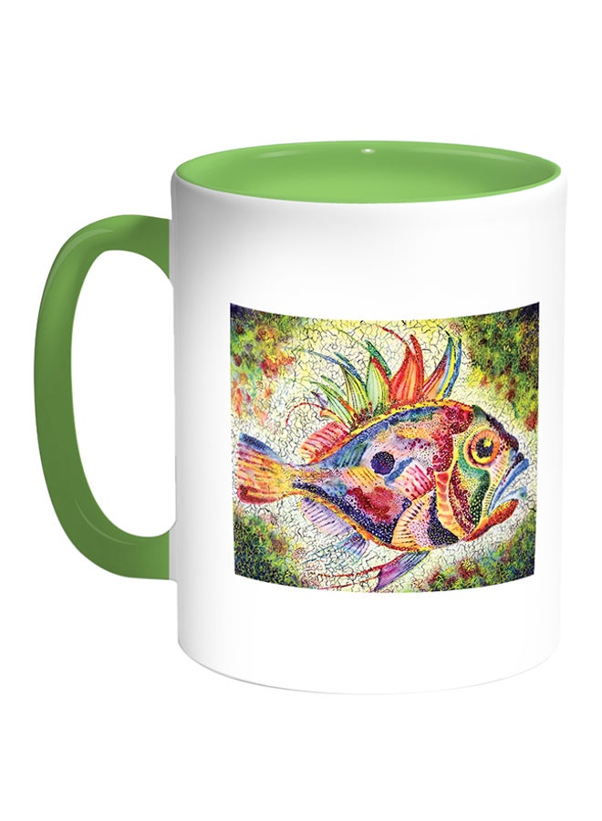 Decalac Colorful Fish Printed Coffee Mug White/Green