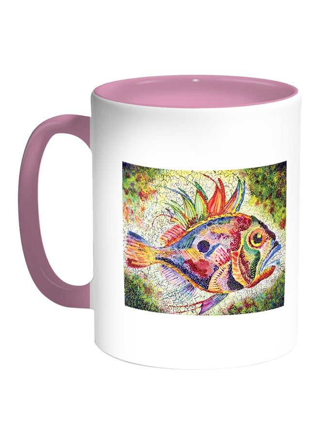 Decalac Colorful Fish Printed Coffee Mug White/Pink
