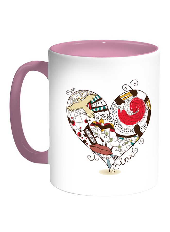 Decalac Heart Printed Coffee Mug White/Pink