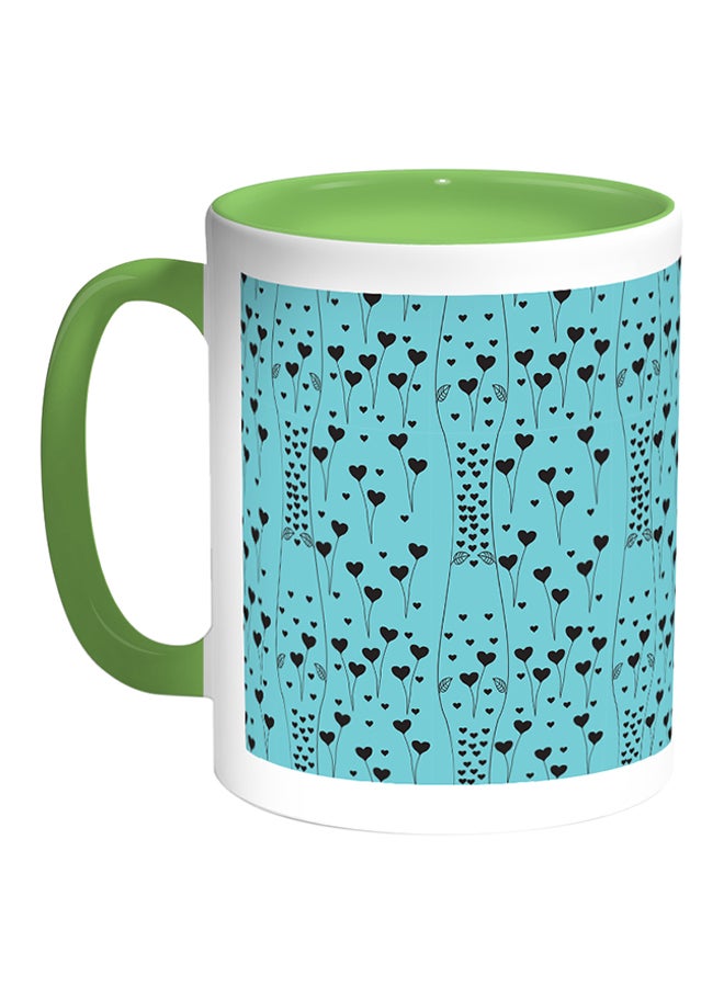 ديكالاك قدح قهوة - رسومات قلوب أبيض/أخضر