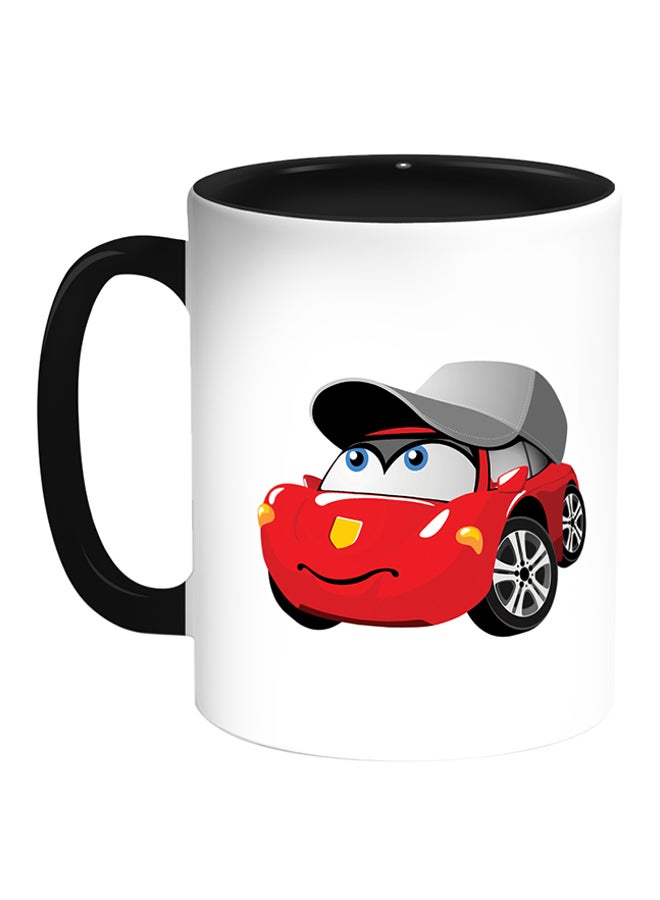 مج قهوة بطباعة سيارة أبيض/ أسود