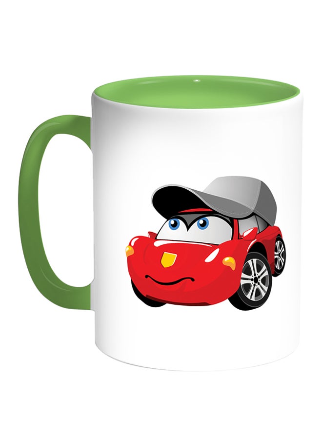 ديكالاك مج قهوة بطباعة سيارة أبيض/أخضر