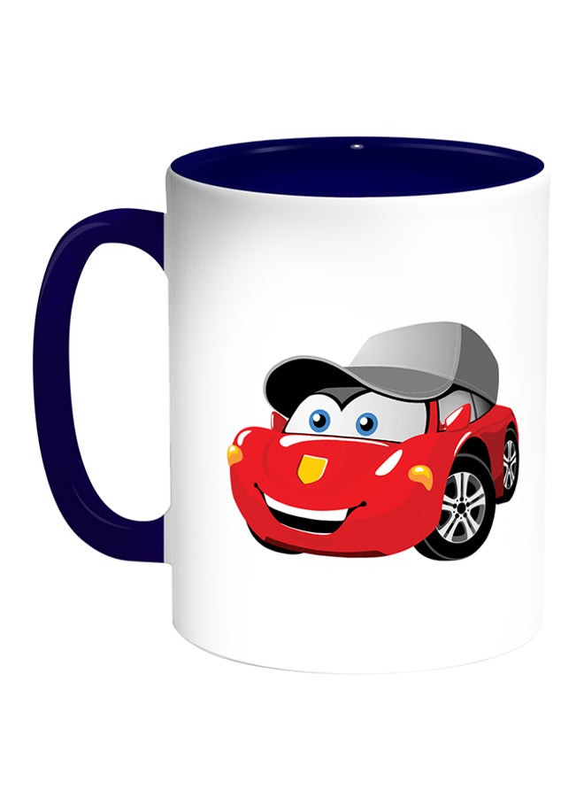 ديكالاك مج قهوة بطباعة سيارة أبيض/أزرق