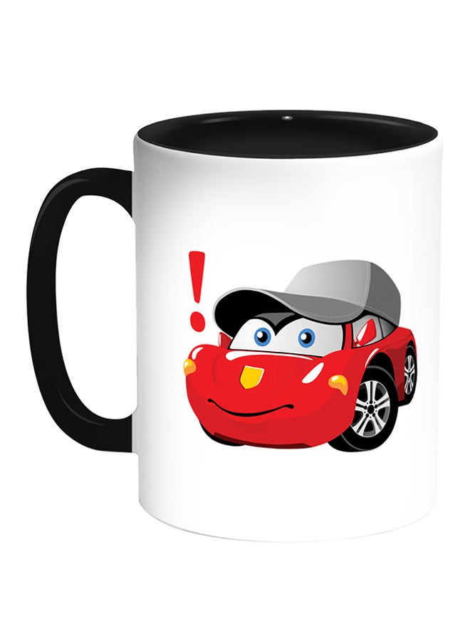 مج قهوة بطباعة سيارة أبيض/ أسود