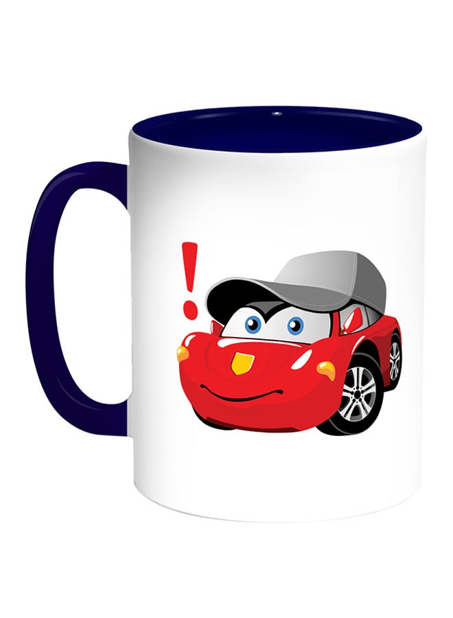 ديكالاك مج قهوة بطباعة سيارة أبيض/أزرق