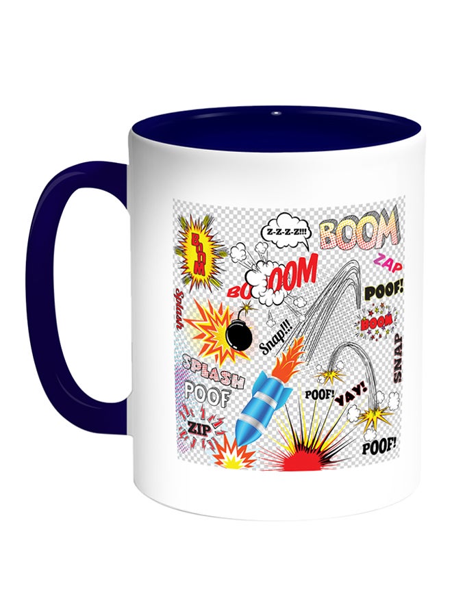 ديكالاك مج قهوة مطبوعة عليه رسوم لألعاب نارية أبيض/أزرق