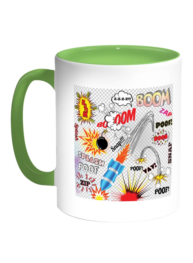 مج قهوة مطبوعة عليه رسوم لألعاب نارية أبيض/أخضر