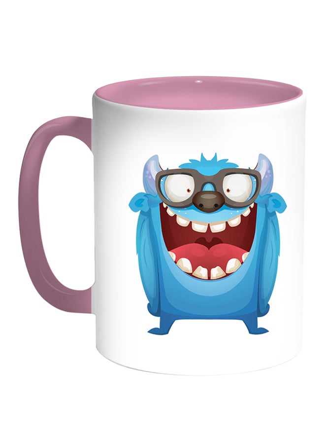 مج قهوة مطبوع عليه رسومات كرتونية أبيض/ وردي