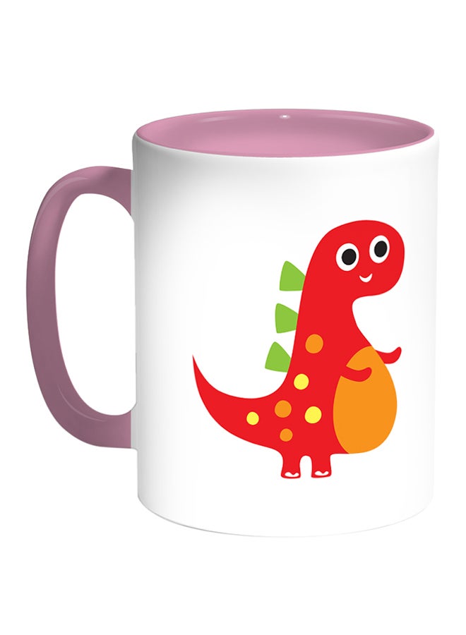 مج قهوة بطبعة على شكل ديناصور أبيض/ وردي