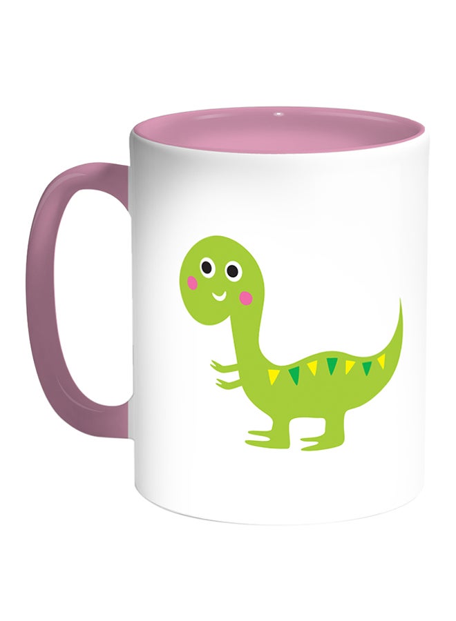 ديكالاك مج قهوة بطبعة على شكل ديناصور أبيض/ وردي