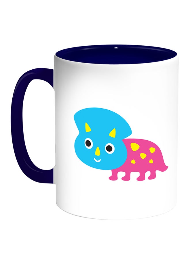 مج قهوة بطبعة على شكل ديناصور أبيض/أزرق