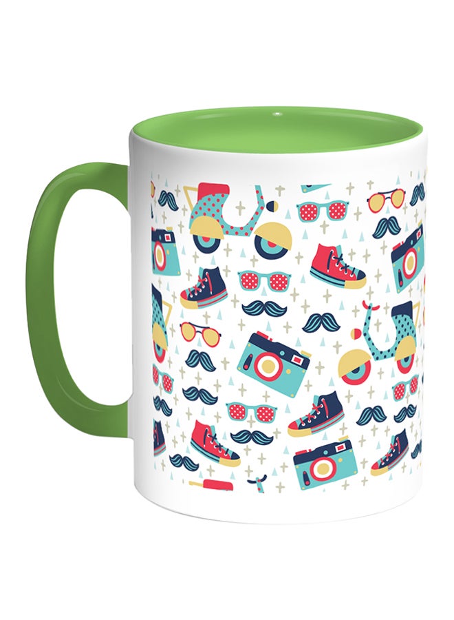 ديكالاك قدح قهوة مطبوع عليه صور أيقونات جميلة أبيض/أخضر