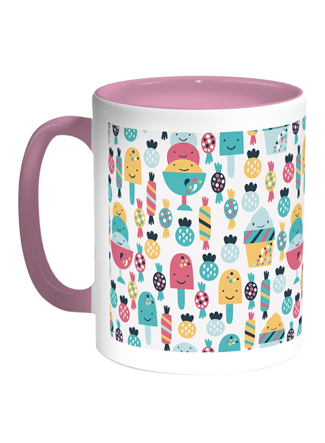 ديكالاك كوب قهوة مطبوع عليه رسومات حلويات أبيض/ وردي