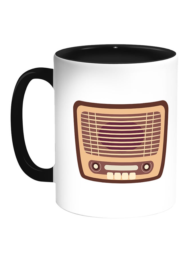 ديكالاك قدح قهوة مطبوع عليه صورة راديو كلاسيكي أبيض/ أسود