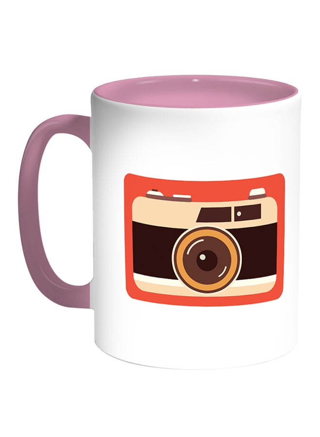 ديكالاك قدح قهوة مطبوع عليه صورة كاميرا كلاسيكية أبيض/ وردي