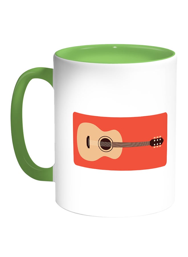 ديكالاك قدح قهوة مطبوع عليه صورة جيتار كلاسيكي أبيض/أخضر