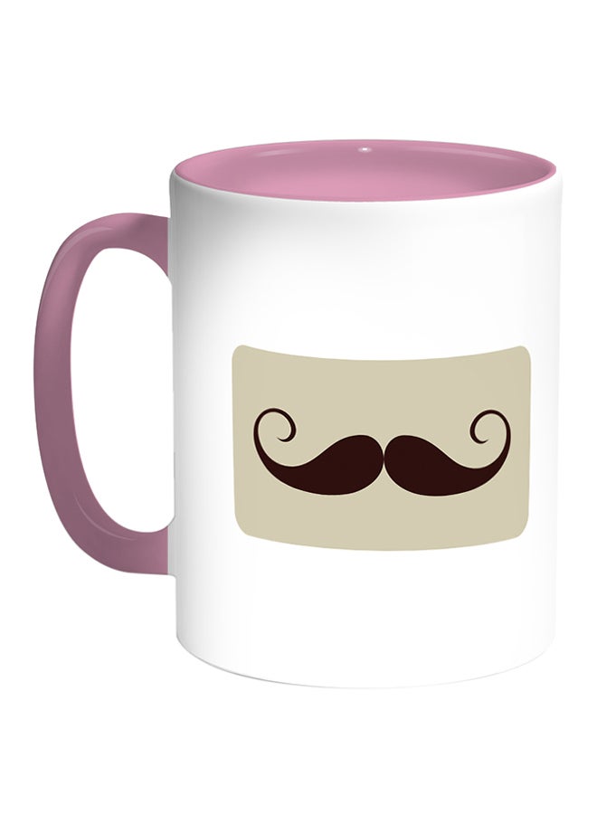 Decalac Men's Mustache Printed Coffee Mug White/Pink 