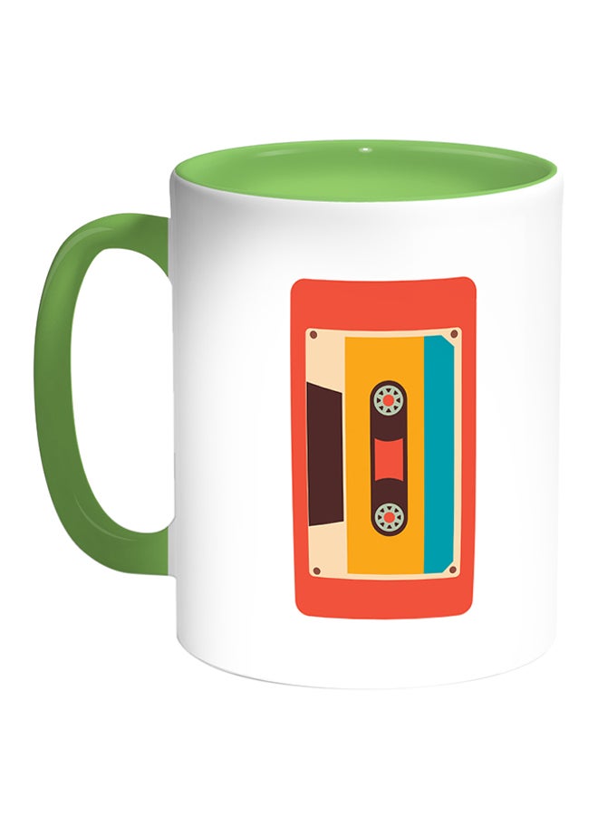 ديكالاك مج قهوة بطباعة شريط مسجل كاسيت قديم أبيض/أخضر