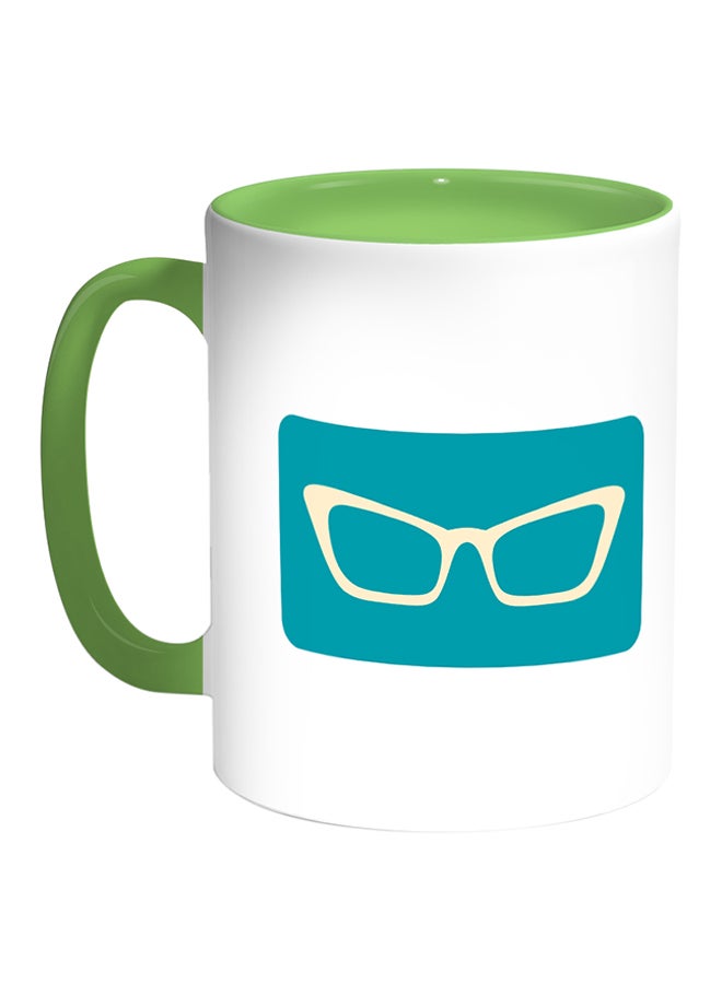 ديكالاك قدح قهوة مطبوع عليه صورة نظارة أبيض/أخضر