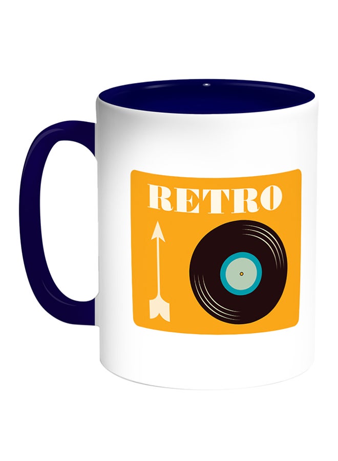 ديكالاك مج قهوة بطبعة على شكل أسطوانة موسيقية قديمة أبيض/أزرق