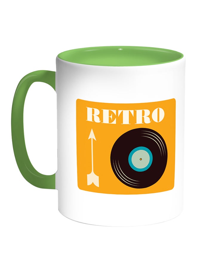 ديكالاك مج قهوة بطبعة على شكل أسطوانة موسيقية قديمة أبيض/أخضر