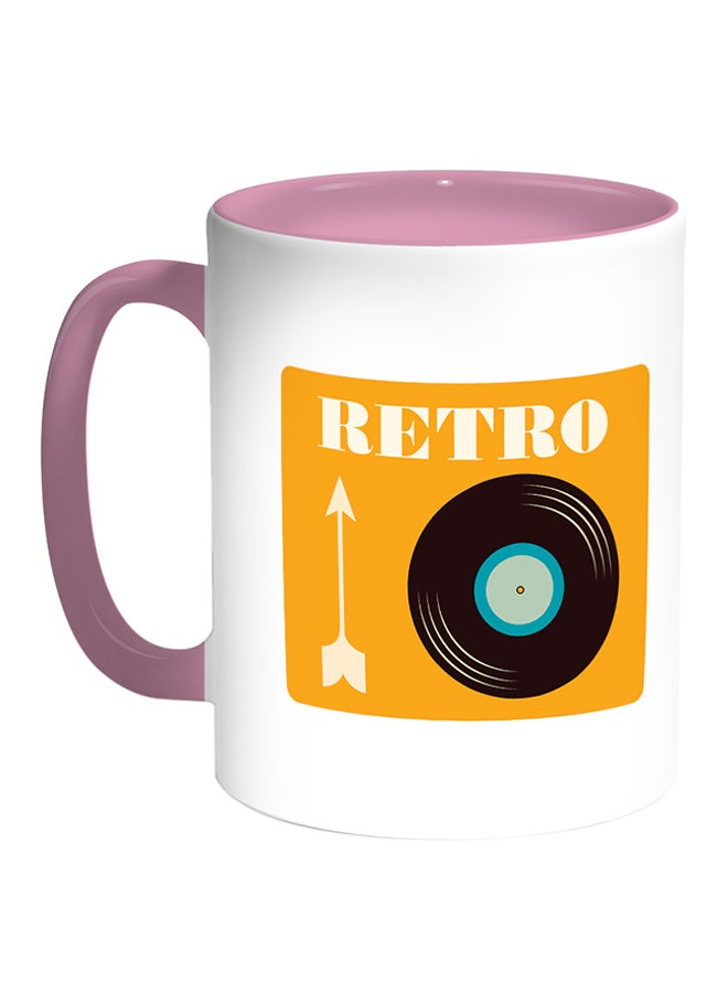 ديكالاك مج قهوة بطبعة على شكل أسطوانة موسيقية قديمة أبيض/ وردي