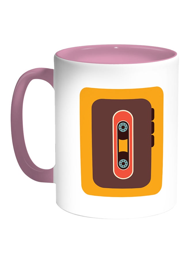Classic Tape Recorder Printed Coffee Mug White/Pink