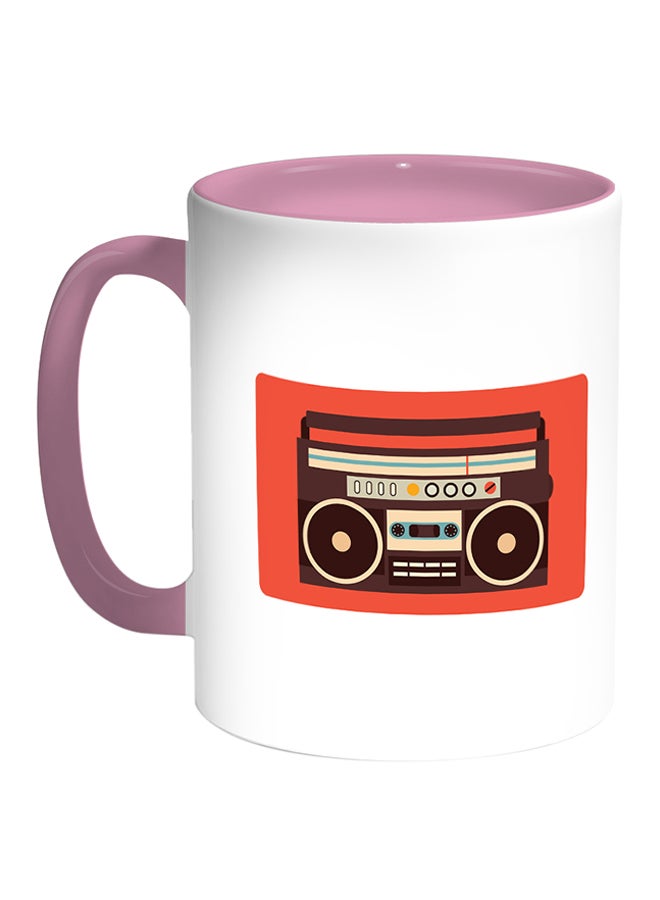 ديكالاك مج قهوة بطبعة على شكل مُسجّل كلاسيكي أبيض/ وردي