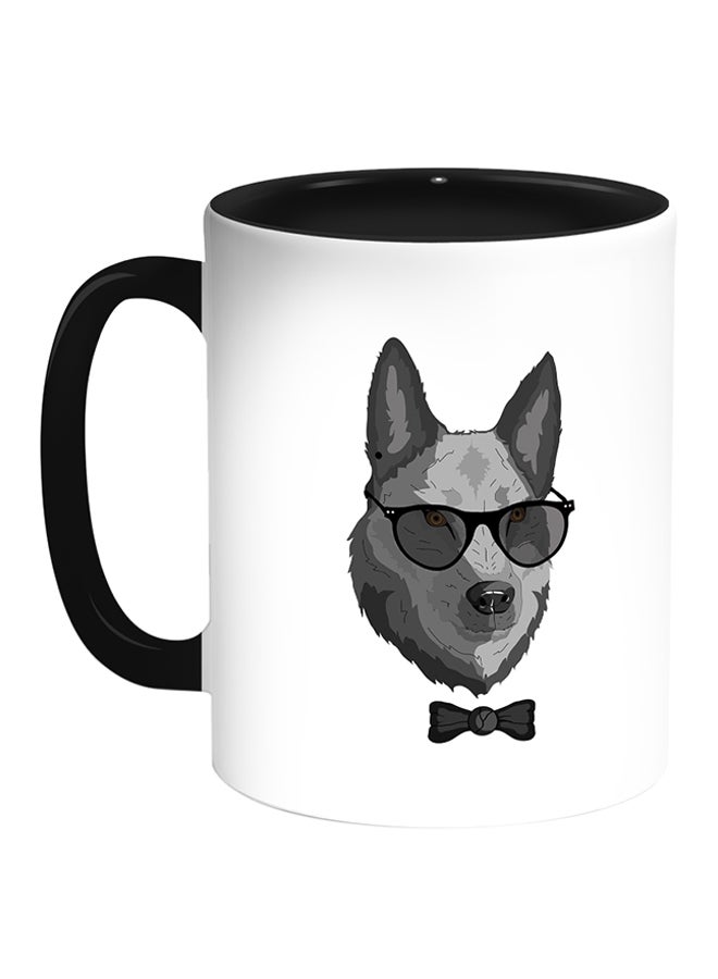Decalac Wolf Wearing Glasses Printed Coffee Mug White/Black