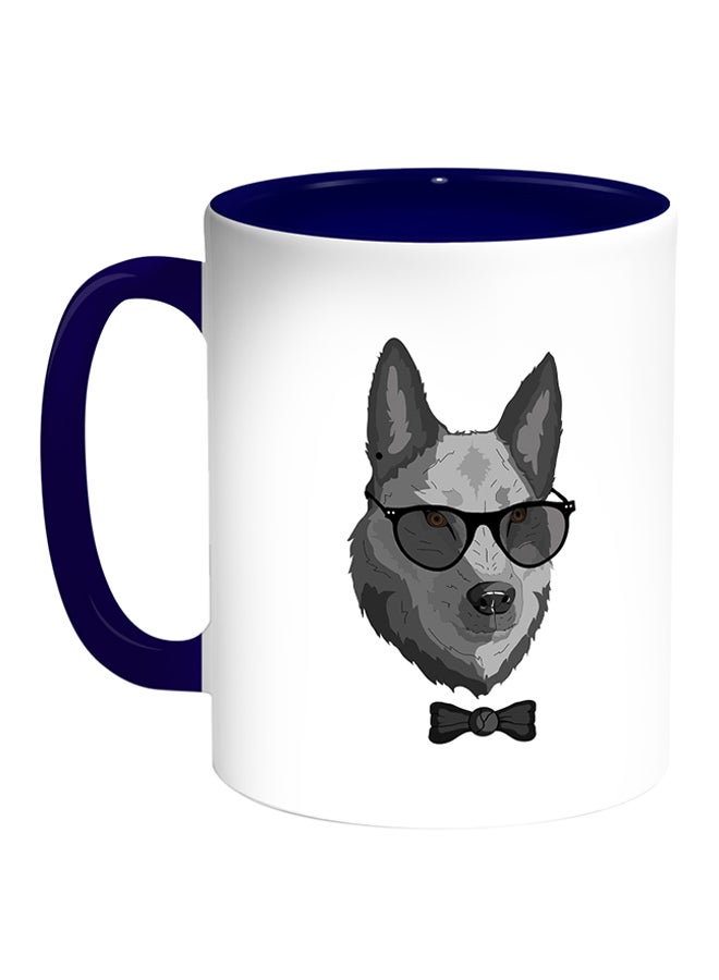 Decalac Wolf Wearing Glasses Printed Coffee Mug White/Blue