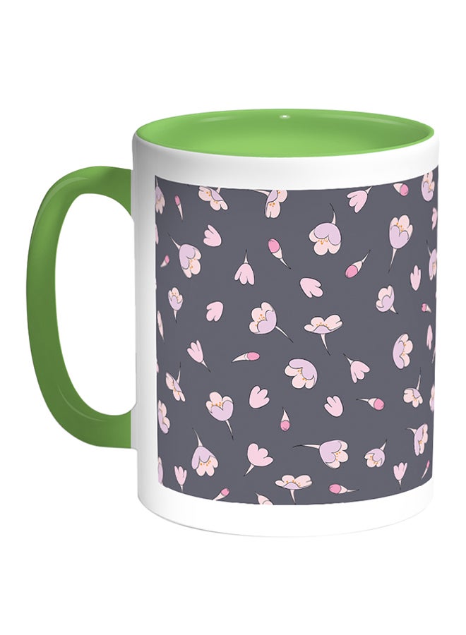 قدح قهوة - زهور أبيض/أخضر