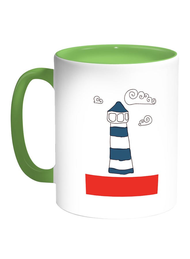 Decalac Lighthouse Printed Coffee Mug White/Green
