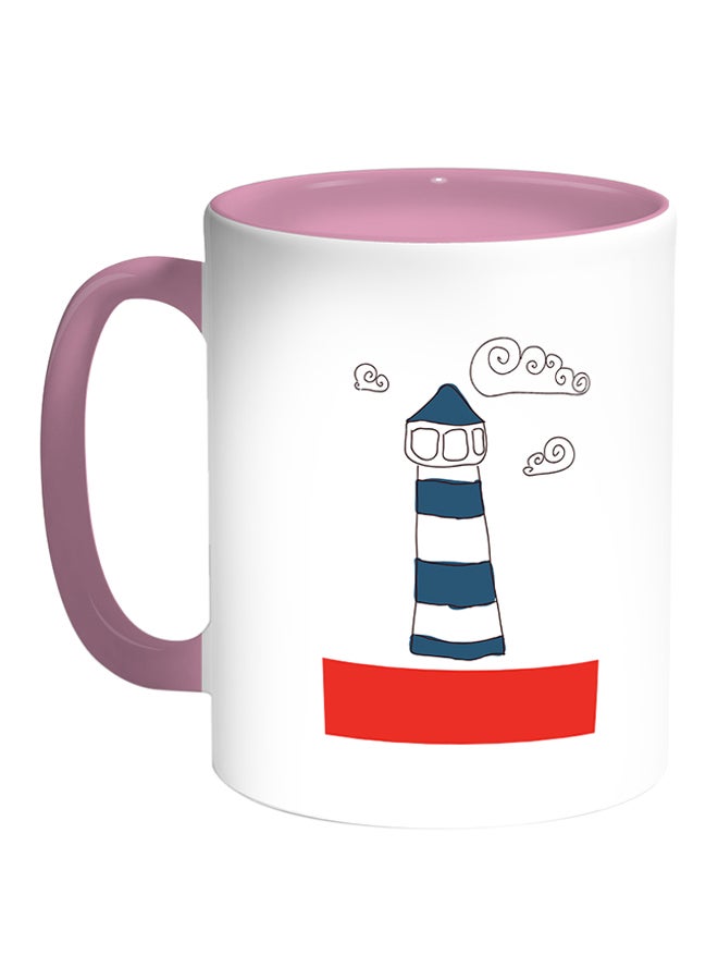 Lighthouse Printed Coffee Mug White/Pink