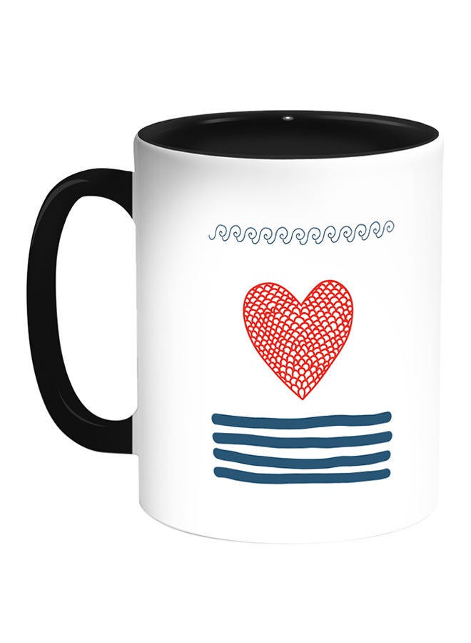 Decalac - Heart-Shaped Fishing Net Printed Coffee Mug White/Black - Image 1