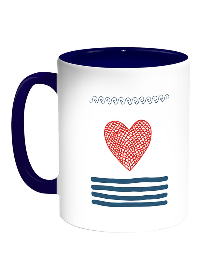 Decalac Heart-Shaped Fishing Net Printed Coffee Mug White/Blue