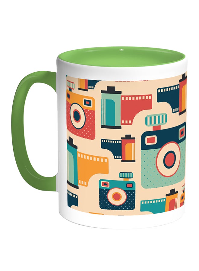 ديكالاك مج قهوة مطبوعة عليه كاميرات وصور فوتوغرافية أبيض/أخضر