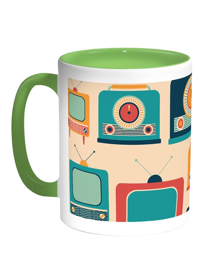 ديكالاك مج قهوة بطبعة على شكل أجهزة كلاسيكية أبيض/أخضر