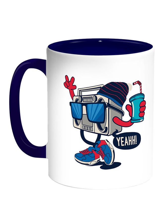 Decalac Cassette Recorder Printed Coffee Mug White/Blue