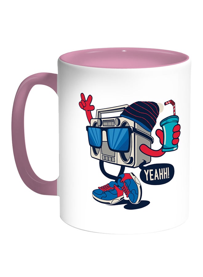Decalac Cassette Recorder Printed Coffee Mug White/Pink