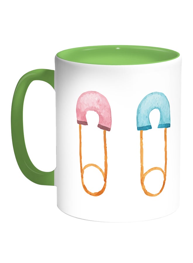 ديكالاك مج قهوة بطبعة على شكل دبوس صغير وجميل أبيض/أخضر