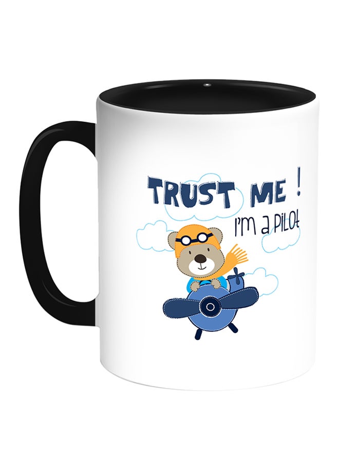 Decalac Bear Driving An Airplane Printed Coffee Mug White/Black