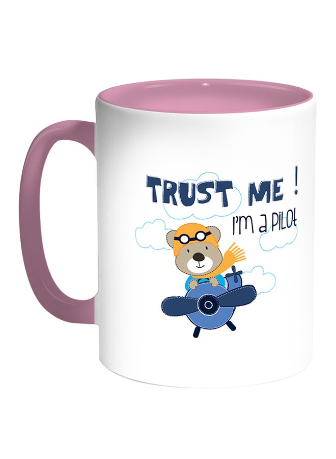 Bear Driving An Airplane Printed Coffee Mug White/Pink